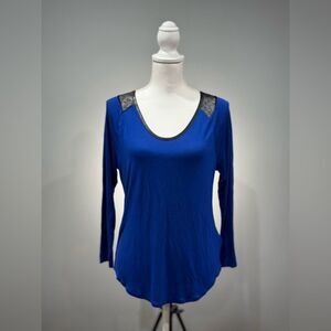 Blue Calvin Klein Lace Shoulder Top Size L